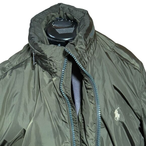 Polo Ralph Lauren Rain Jacket Windbreaker Hideaway Hood Mens XXL Olive Green - Picture 10 of 11